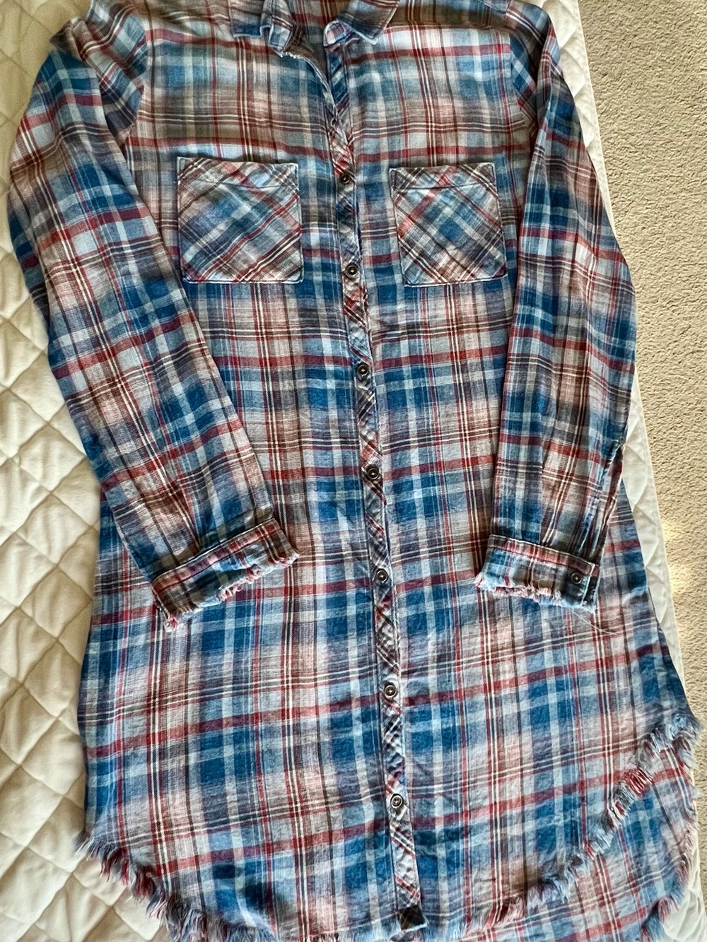 Anthropologie Blue & Red Plaid Button-Front Longline Shirt